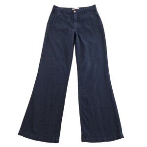 Zara Wide Leg Pants Women's 4 (32x32) Navy Blue NEW NWT 100% Cotton Supersoft